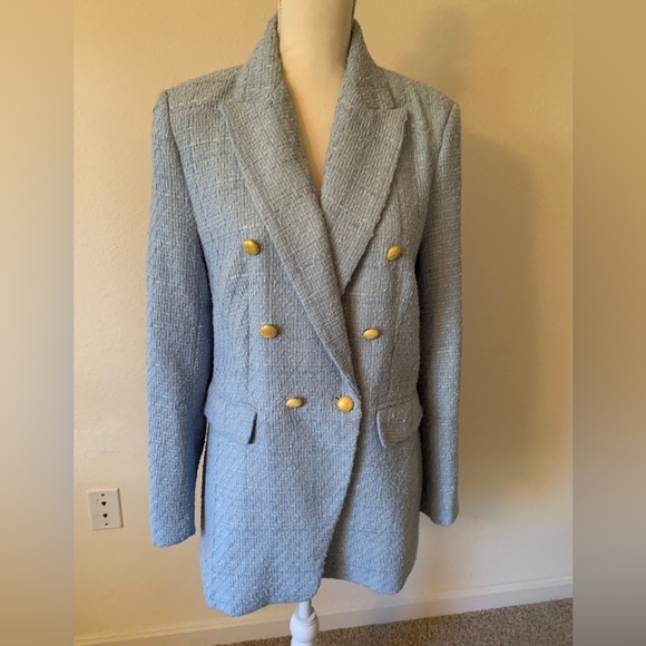 Jason Wu Baby Blue Double Breasted Tweed Blazer - Picture 5 of 8